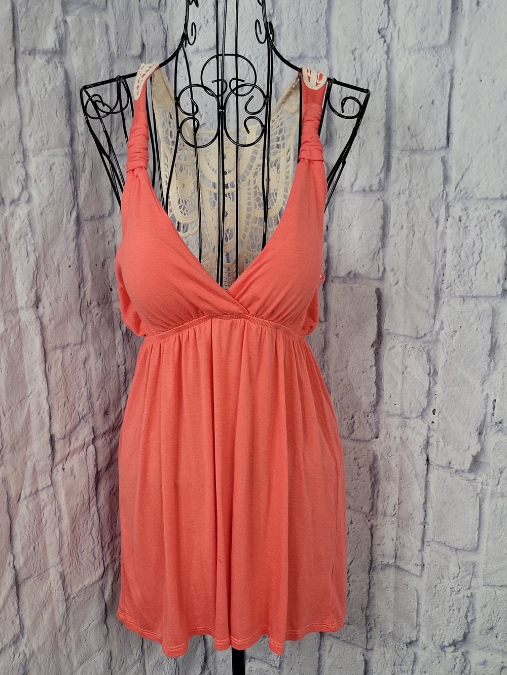 Pink Republic Crochet Back Tank Top‎ Women's Coral Medium Boho Sleeveless